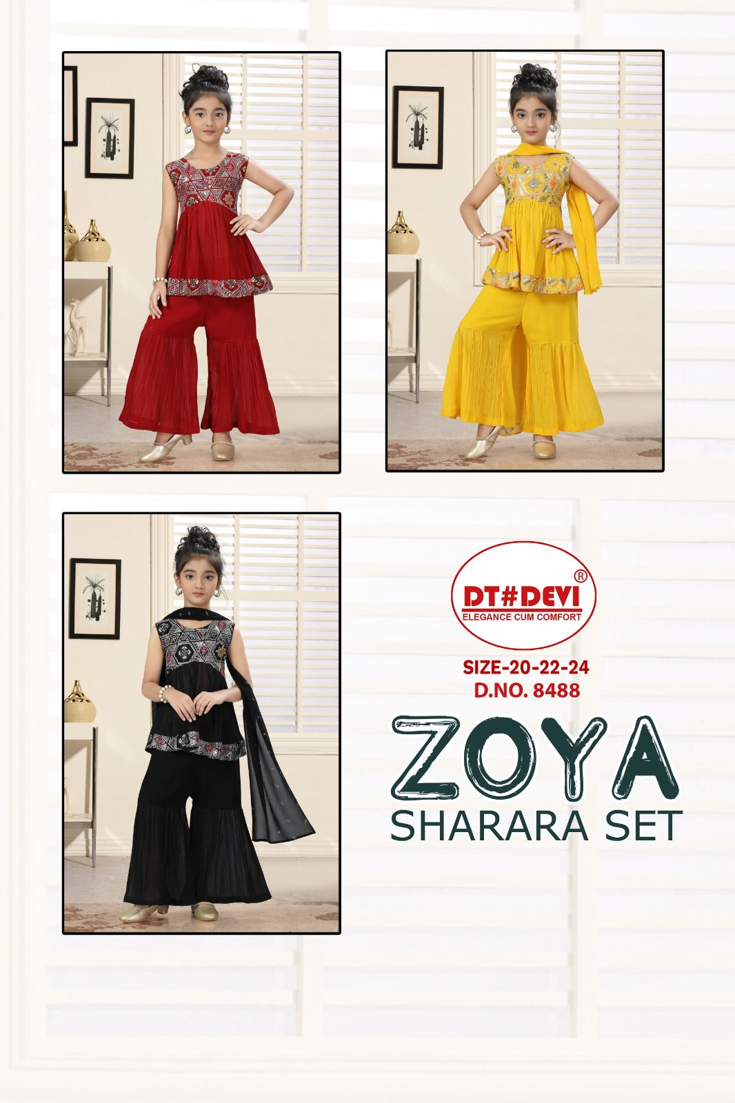 Zoya 8488 Dt Devi Georgette Readymade Girls Sharara Suits Exporter
