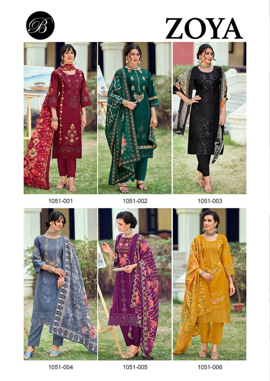 Zoya Belliza Designer Studio Cotton Lawn Karachi Salwar Suits Supplier India
