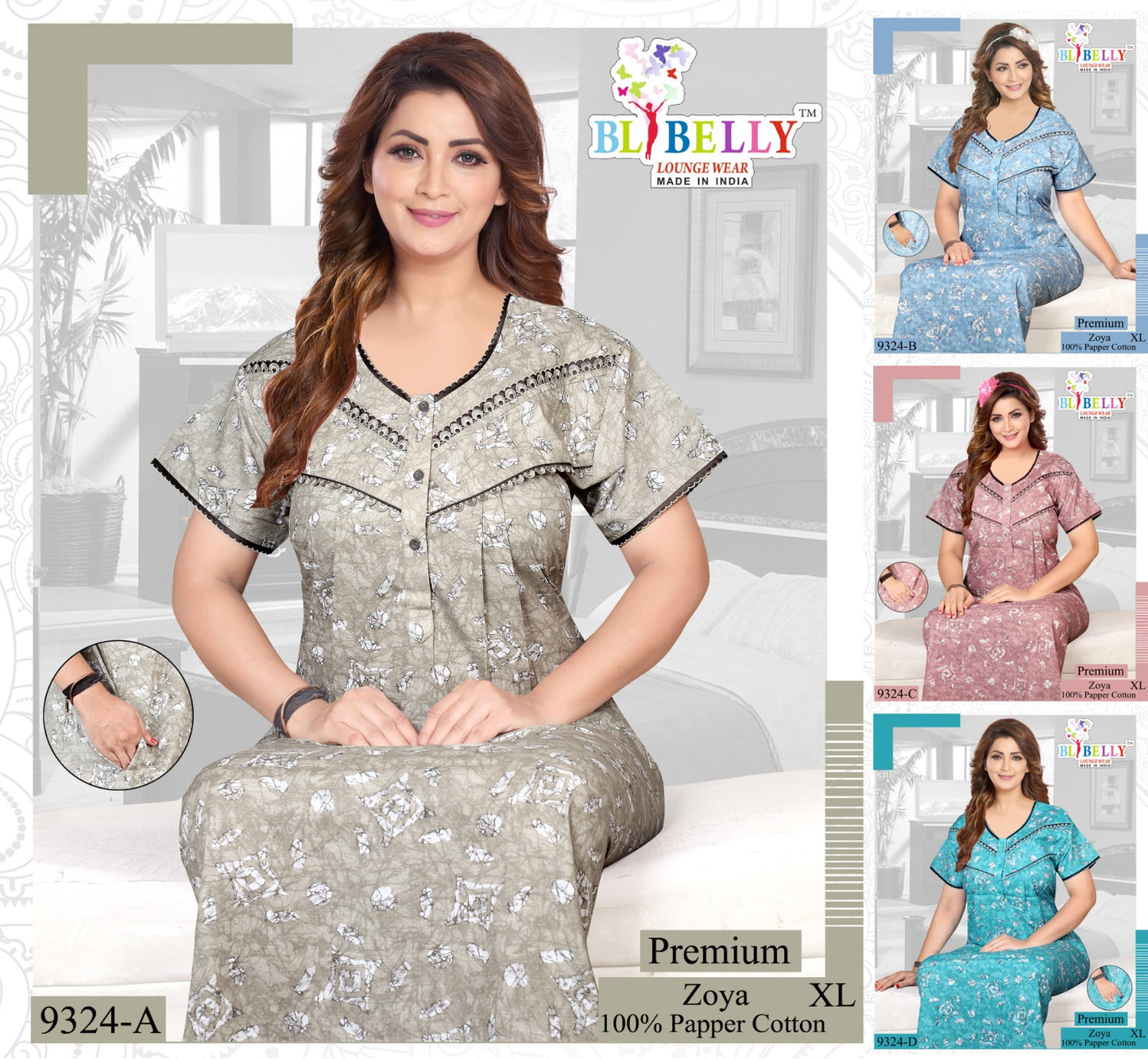 Paper Cotton Zoya Belly Night Gowns Exporter Ahmedabad