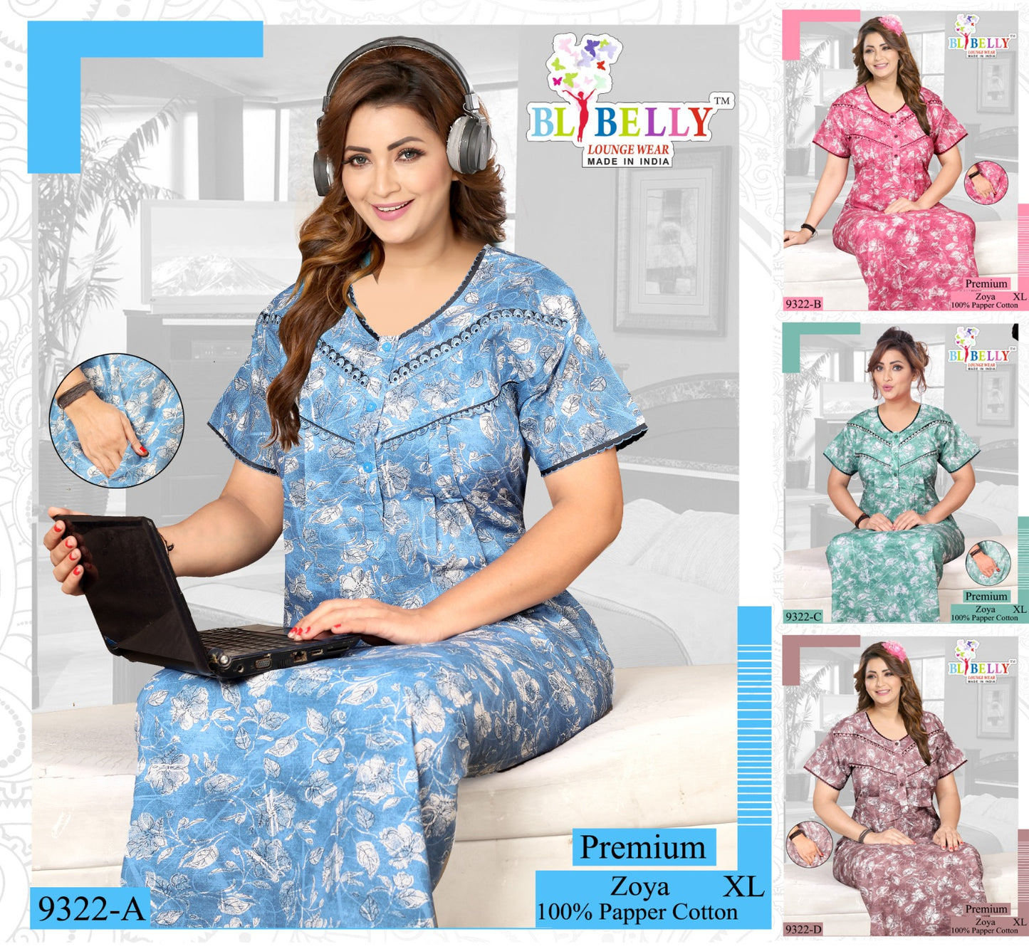 Paper Cotton Zoya Belly Night Gowns Exporter Ahmedabad