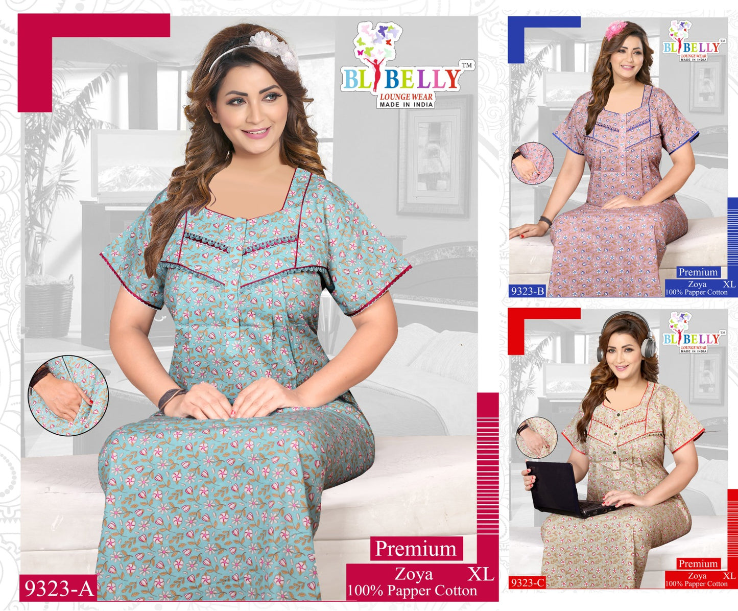 Paper Cotton Zoya Belly Night Gowns Exporter Ahmedabad