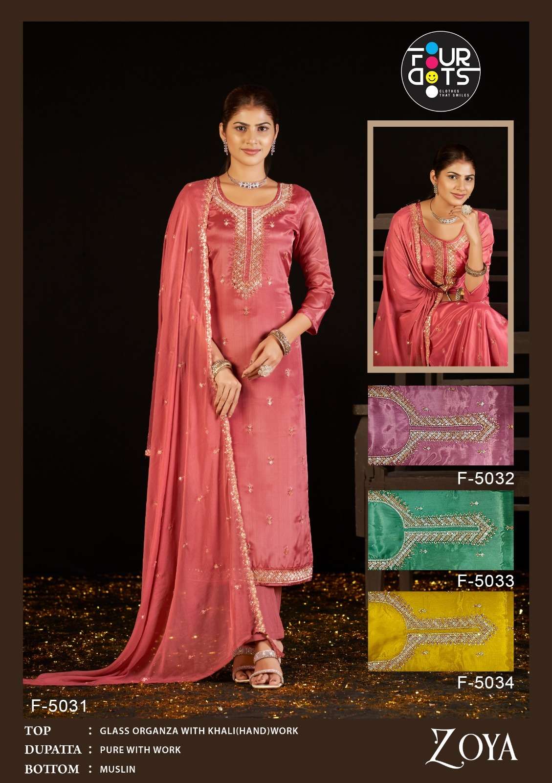 Zoya Four Dots Organza Pant Style Suits Wholesaler Ahmedabad