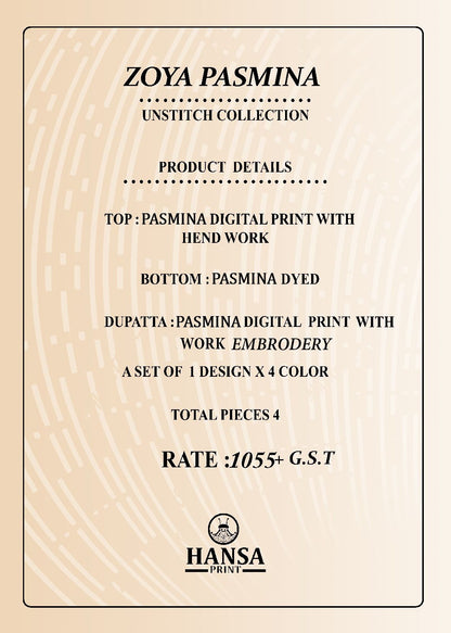 Zoya Hansa Prints Pashmina Suits Wholesaler Ahmedabad