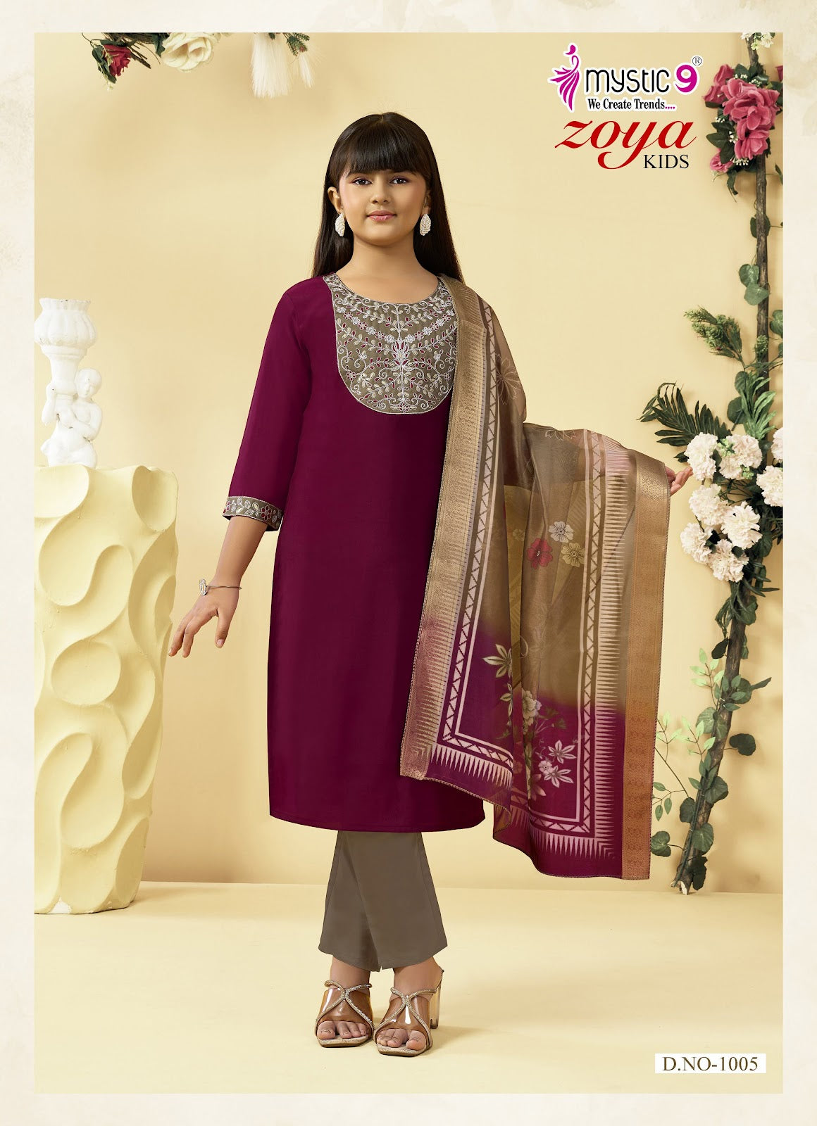 Zoya Kids Vol 1 Mystic 9 Roman Silk Girls Readymade Pant Suits Manufacturer India
