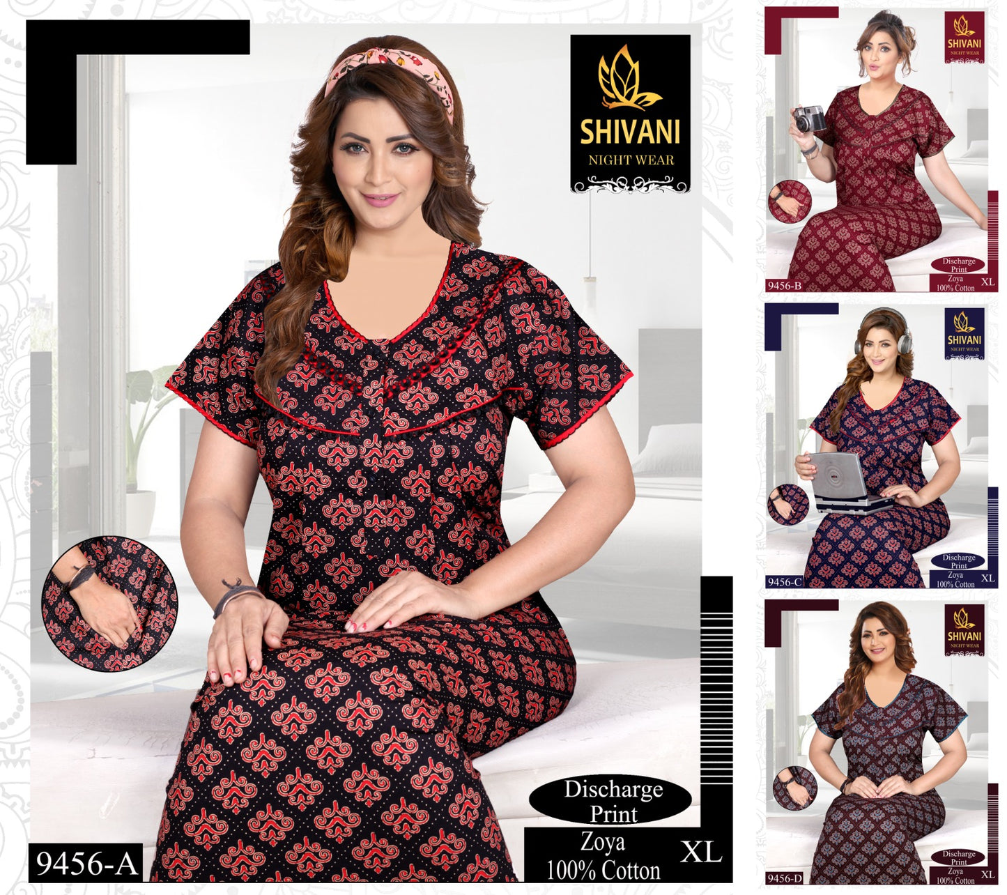 Discharge Print Zoya Shivani Cotton Night Gowns Wholesaler Ahmedabad