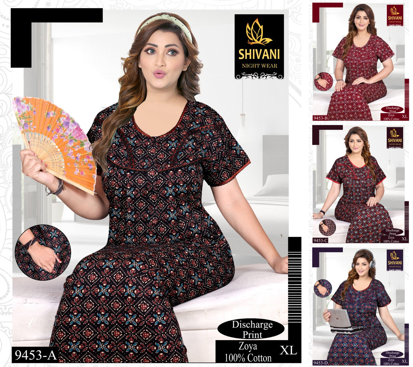 Discharge Print Zoya Shivani Cotton Night Gowns Wholesaler Ahmedabad