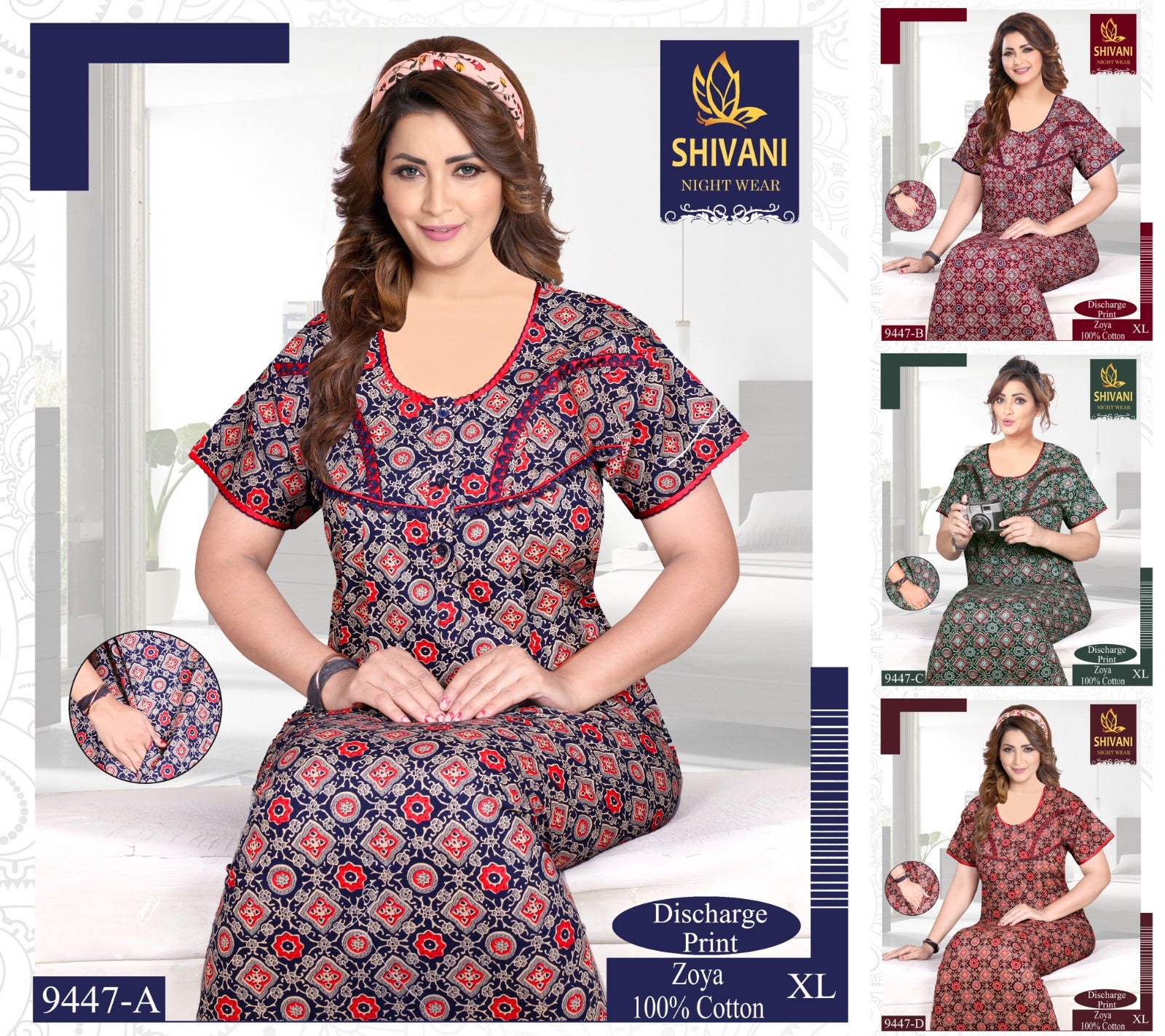 Discharge Print Zoya Shivani Cotton Night Gowns Wholesaler Ahmedabad