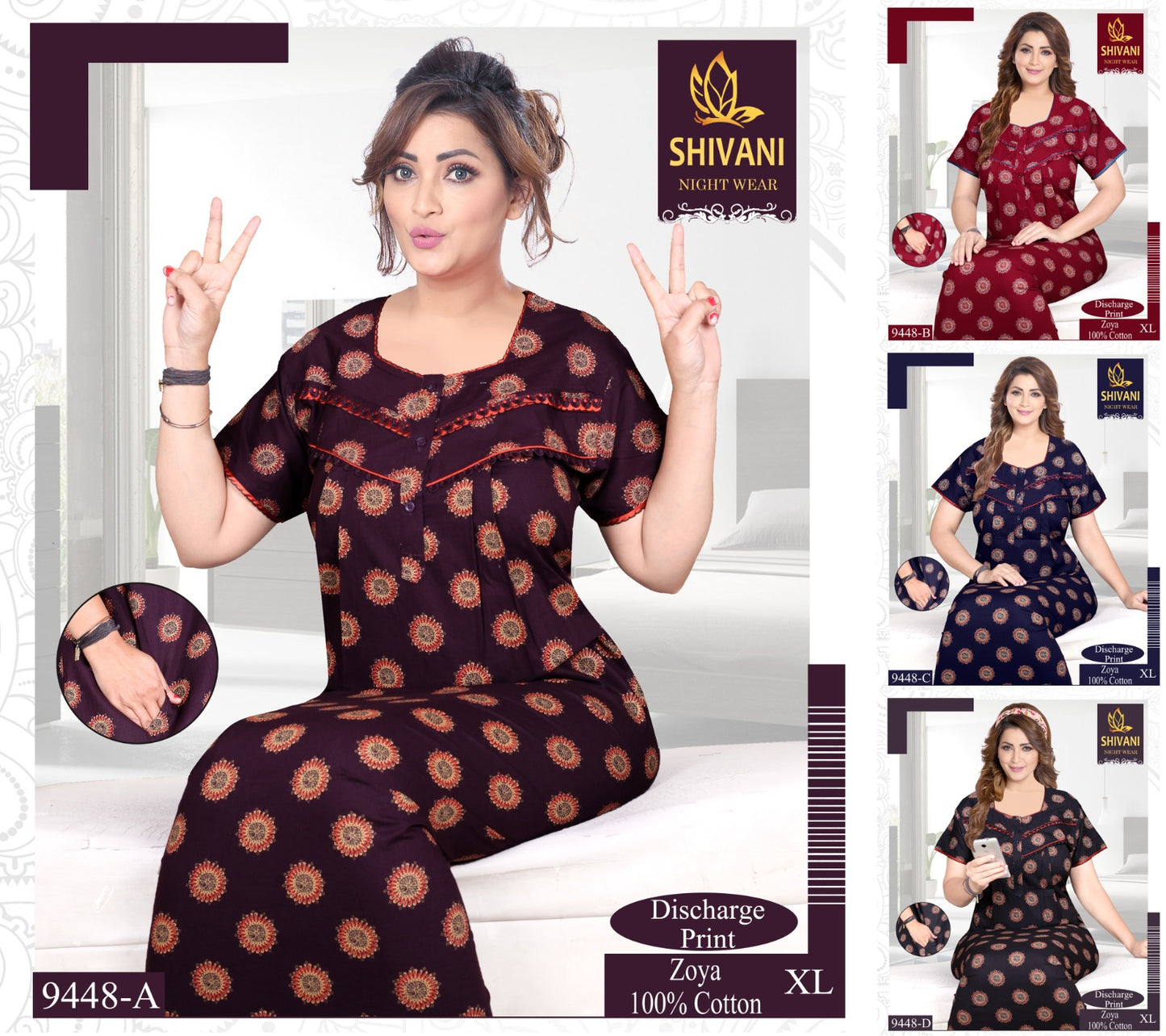 Discharge Print Zoya Shivani Cotton Night Gowns Wholesaler Ahmedabad