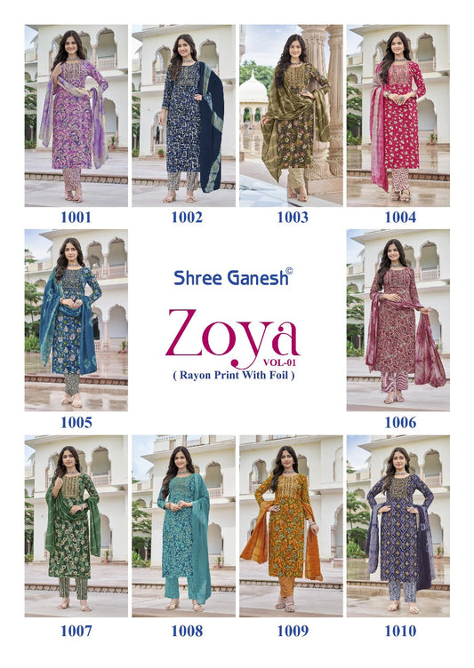 Zoya Vol 1 Shree Ganesh Rayon Readymade Pant Style Suits Wholesaler Gujarat