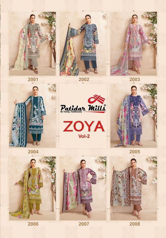 Zoya Vol 2 Patidar Mills Lawn Karachi Salwar Suits Manufacturer Gujarat