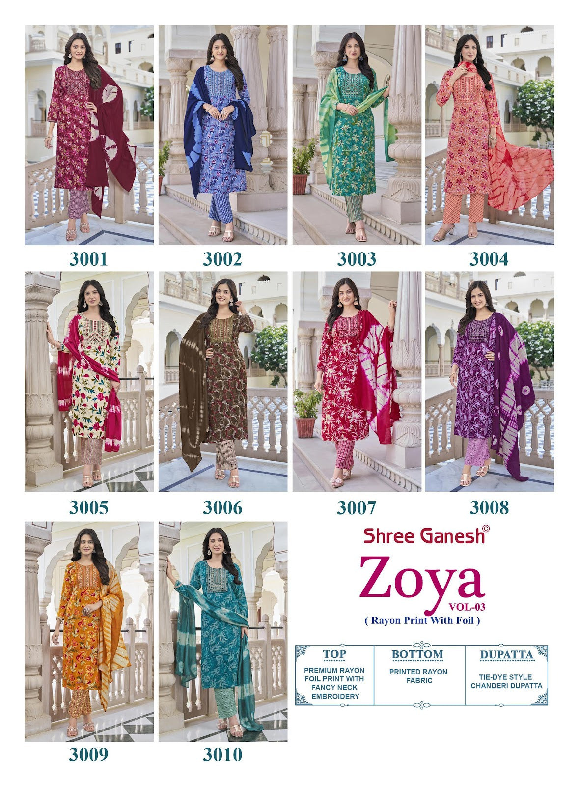Zoya Vol 3 Shree Ganesh Rayon Readymade Pant Style Suits Wholesaler