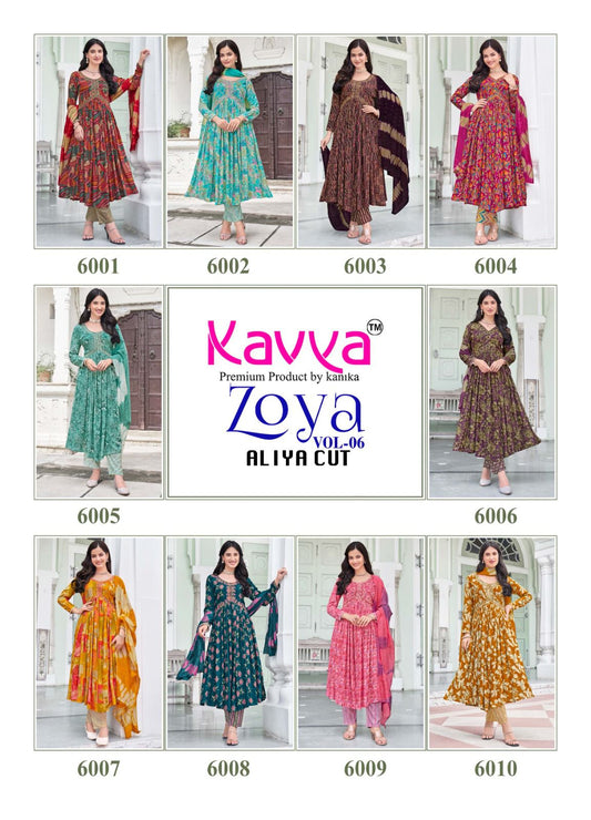 Zoya Vol 6 Kavya Rayon Foil Readymade Pant Style Suits Wholesaler