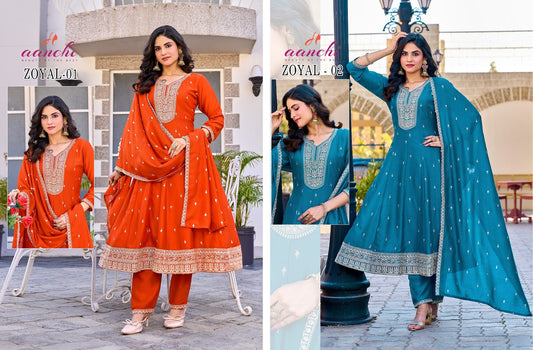 Zoyal Aanchi Vichitra Silk Readymade Anarkali Suits Wholesale Price