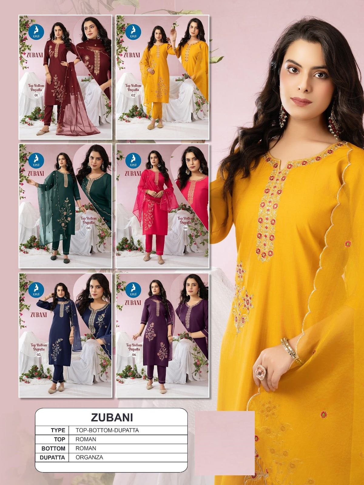 Zubani Kaya Roman Silk Readymade Pant Style Suits Manufacturer Ahmedabad