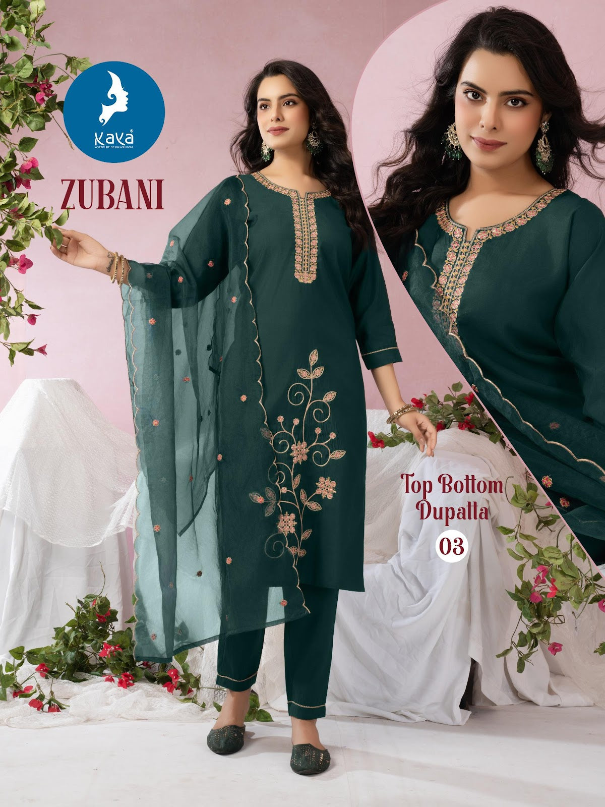 Zubani Kaya Roman Silk Readymade Pant Style Suits Manufacturer Ahmedabad