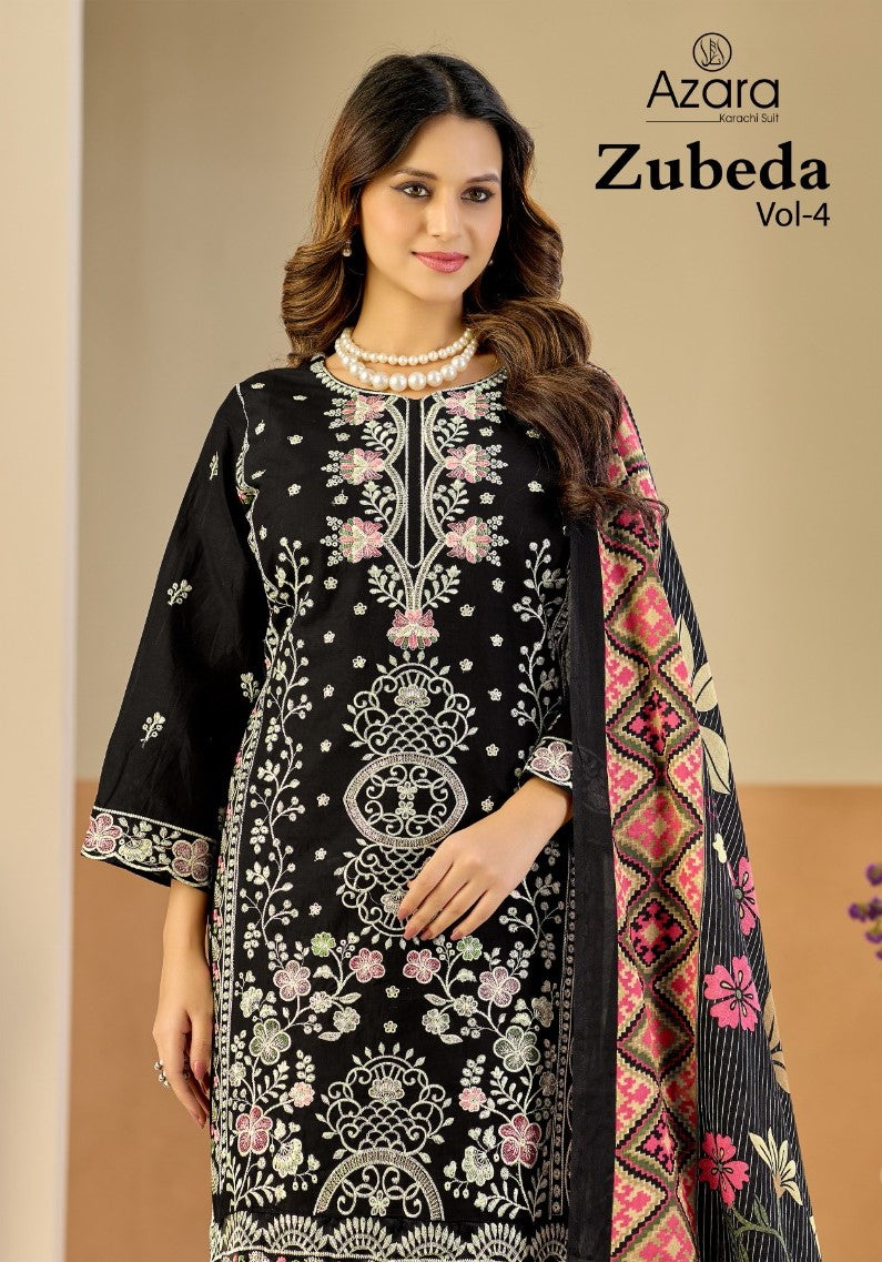 Zubeda Vol 4 Radhika Fashion Azara Lawn Cotton Karachi Salwar Suits Manufacturer Gujarat