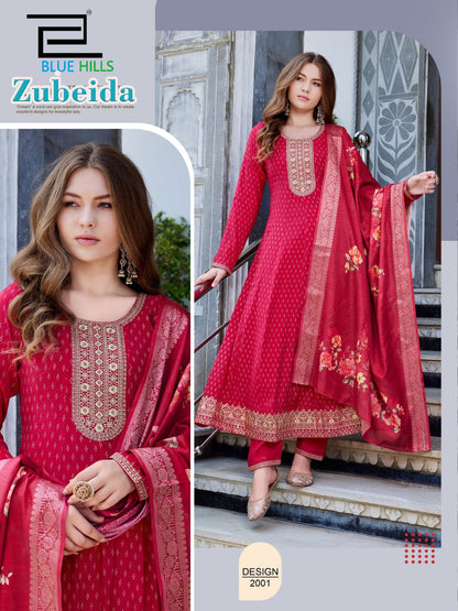 Zubeida Blue Hills Chanderi Readymade Anarkali Suits Wholesale
