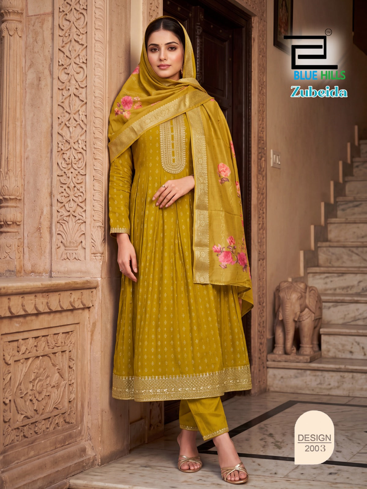 Zubeida Blue Hills Chanderi Readymade Anarkali Suits Wholesale