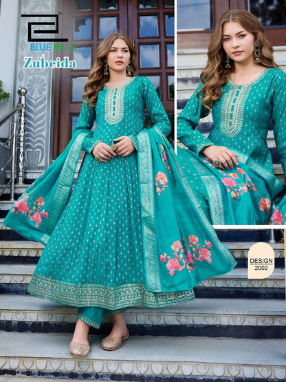 Zubeida Blue Hills Chanderi Readymade Anarkali Suits Wholesale