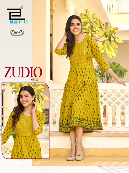 Zudio Vol 3 Blue Hills Rayon 14Kg Anarkali Kurtis Wholesale Price