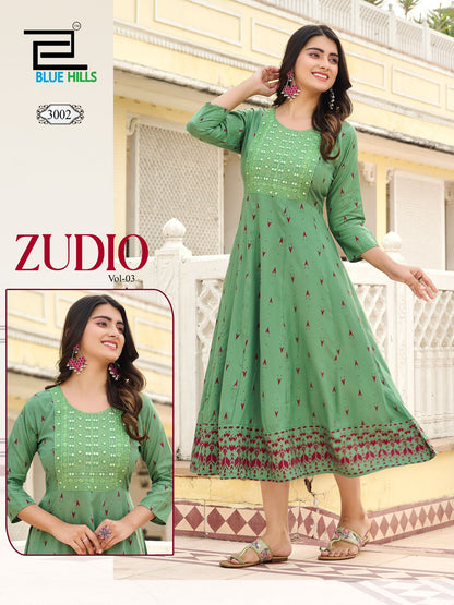 Zudio Vol 3 Blue Hills Rayon 14Kg Anarkali Kurtis Wholesale Price