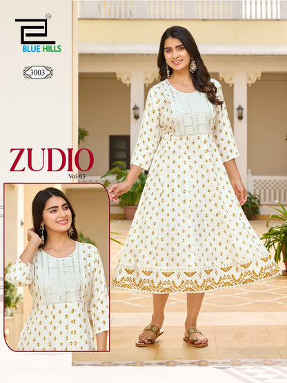 Zudio Vol 3 Blue Hills Rayon 14Kg Anarkali Kurtis Wholesale Price