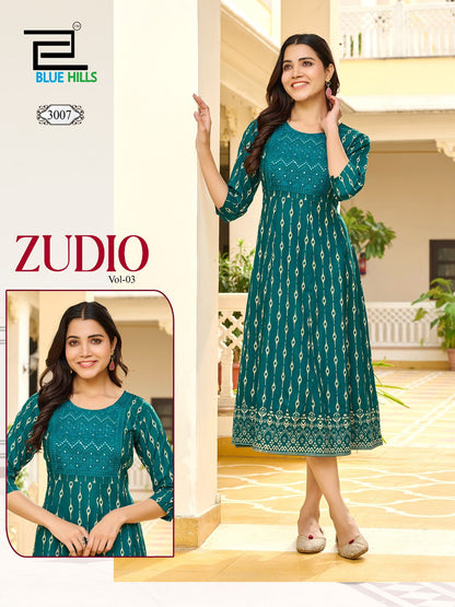 Zudio Vol 3 Blue Hills Rayon 14Kg Anarkali Kurtis Wholesale Price