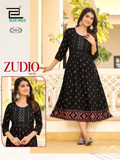 Zudio Vol 3 Blue Hills Rayon 14Kg Anarkali Kurtis Wholesale Price