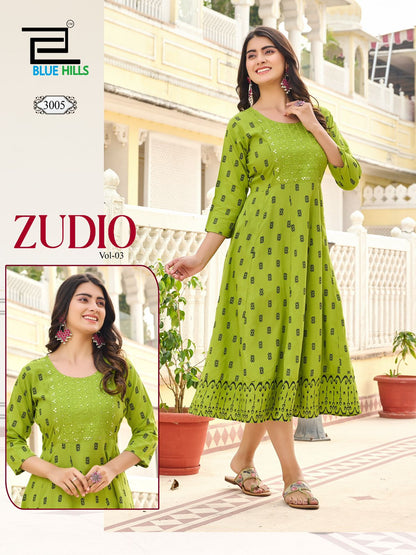 Zudio Vol 3 Blue Hills Rayon 14Kg Anarkali Kurtis Wholesale Price