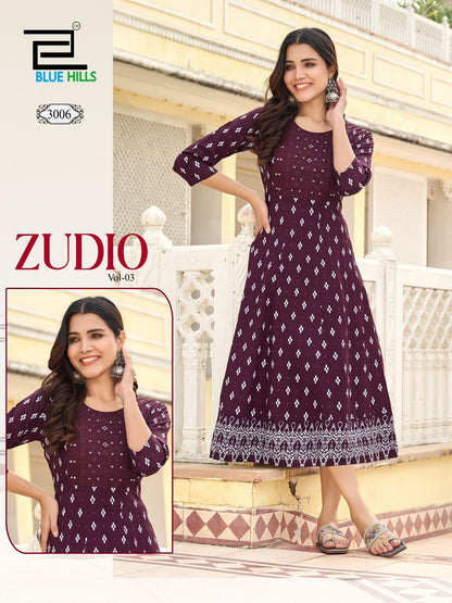 Zudio Vol 3 Blue Hills Rayon 14Kg Anarkali Kurtis Wholesale Price