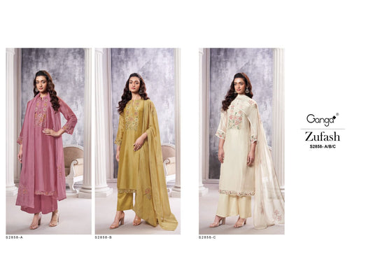 Zufash 2858 Ganga Bemberg Silk Plazzo Style Suits Wholesale Price