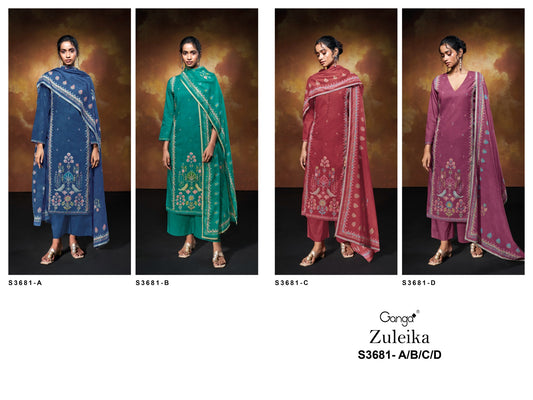 Zuleika 3681 Ganga Mul Plazzo Style Suits Exporter India