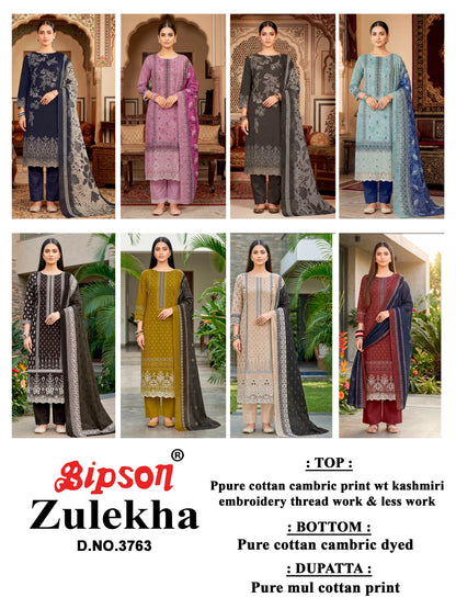 Zulekha 3763 Bipson Prints Cotton Cambric Pant Style Suits Exporter Gujarat