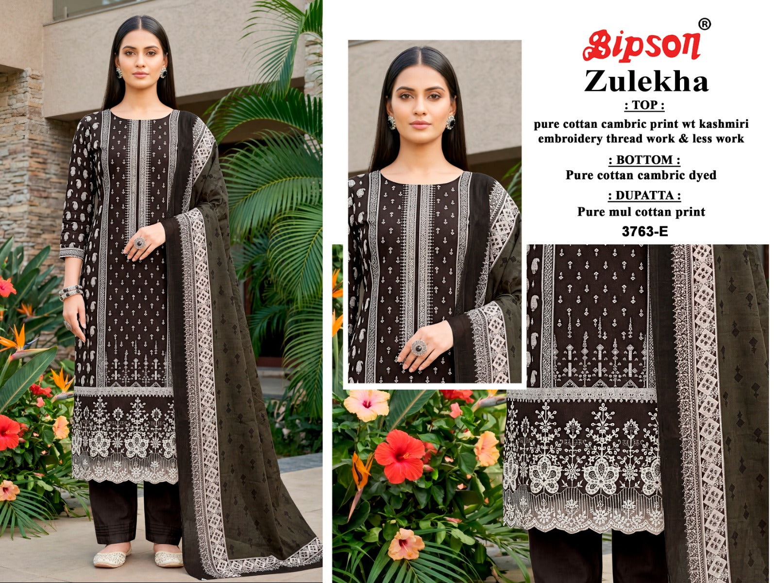 Zulekha 3763 Bipson Prints Cotton Cambric Pant Style Suits Exporter Gujarat