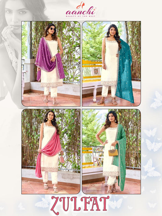 Zulfat Aanchi Vichitra Silk Readymade Pant Style Suits Supplier Gujarat
