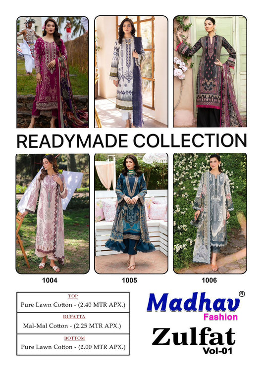 Zulfat Vol 1 Madhav Fashion Lawn Cotton Karachi Readymade Suits Manufacturer Ahmedabad