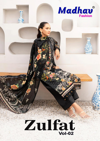 Zulfat Vol 2 Madhav Fashion Lawn Cotton Karachi Salwar Suits Wholesaler Gujarat