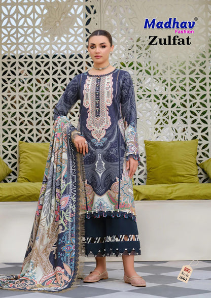 Zulfat Vol 2 Madhav Fashion Lawn Cotton Karachi Salwar Suits Wholesaler Gujarat