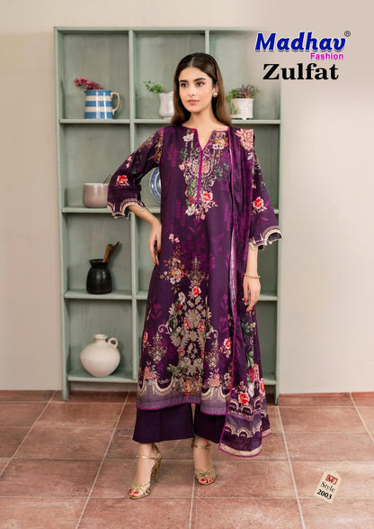 Zulfat Vol 2 Madhav Fashion Lawn Cotton Karachi Salwar Suits Wholesaler Gujarat
