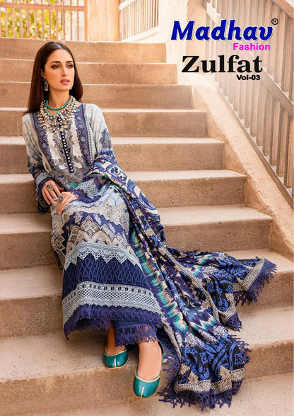 Zulfat Vol 3 Madhav Fashion Lawn Cotton Karachi Salwar Suits Manufacturer