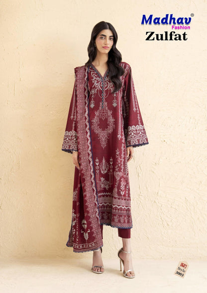 Zulfat Vol 3 Madhav Fashion Lawn Cotton Karachi Salwar Suits Manufacturer