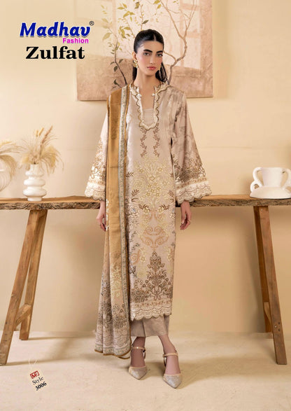 Zulfat Vol 3 Madhav Fashion Lawn Cotton Karachi Salwar Suits Manufacturer
