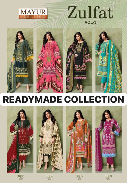 Zulfat Vol 3 Mayur Creation Cotton Karachi Readymade Suits Exporter Gujarat