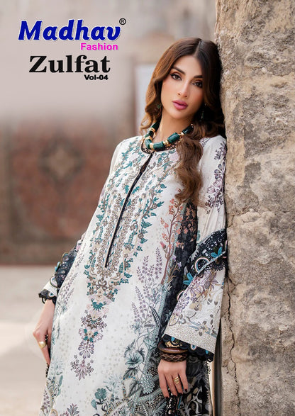 Zulfat Vol 4 Madhav Fashion Lawn Cotton Karachi Salwar Suits Exporter