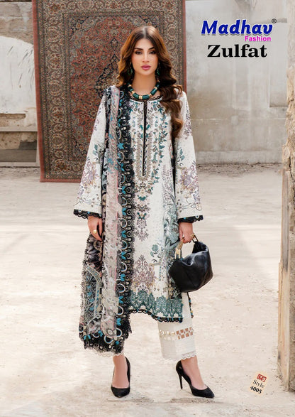 Zulfat Vol 4 Madhav Fashion Lawn Cotton Karachi Salwar Suits Exporter