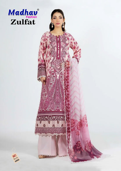Zulfat Vol 4 Madhav Fashion Lawn Cotton Karachi Salwar Suits Exporter