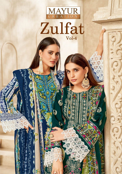 Zulfat Vol 4 Mayur Creation Cotton Karachi Salwar Suits Supplier Gujarat