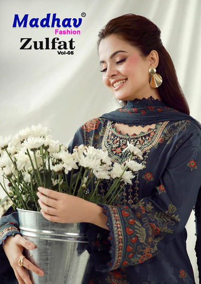 Zulfat Vol 5 Madhav Fashion Lawn Cotton Karachi Salwar Suits Wholesale Rate
