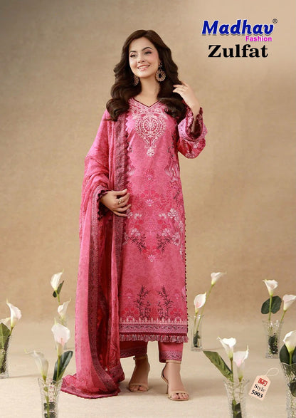 Zulfat Vol 5 Madhav Fashion Lawn Cotton Karachi Salwar Suits Wholesale Rate