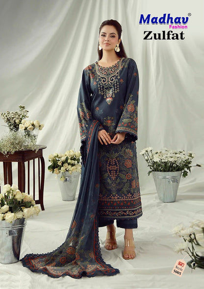 Zulfat Vol 5 Madhav Fashion Lawn Cotton Karachi Salwar Suits Wholesale Rate